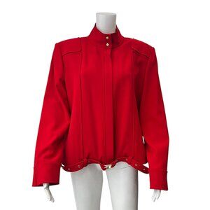 St. John Sport Red Buckle Belt Bomber Full Zip Jacket size 14